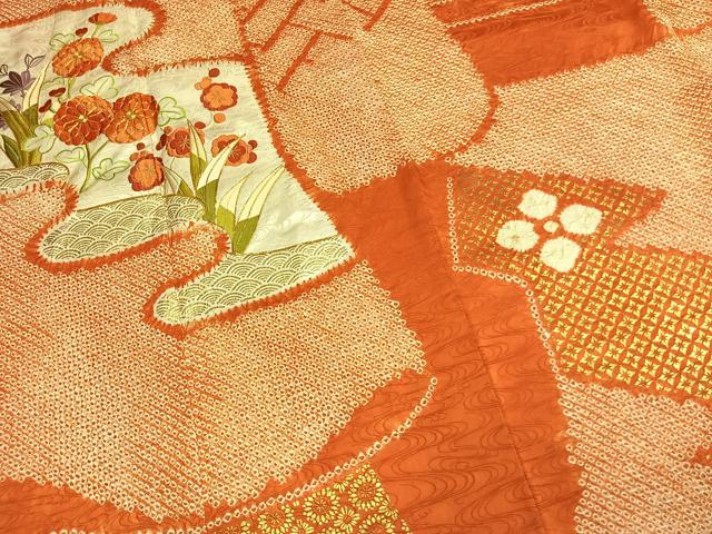 平和屋着物●創業460年・千總　振袖　絞り　駒刺繍　草花文　金彩　高島屋扱い　正絹　逸品　AABM8575fy