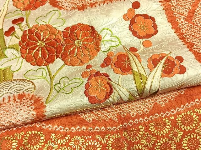 平和屋着物●創業460年・千總　振袖　絞り　駒刺繍　草花文　金彩　高島屋扱い　正絹　逸品　AABM8575fy
