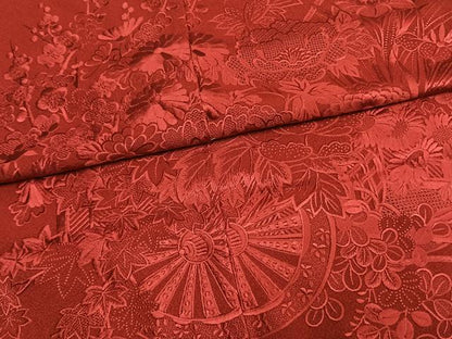 平和屋着物●中国三大刺繍 スワトウ刺繍 汕頭刺繍 総刺繍 振袖 片輪車花文 赤紅色 上代118万円 仮絵羽 正絹 逸品 未使用 AABM8576fy