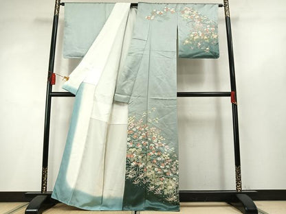 平和屋着物●訪問着　草花文　暈し染め　金彩　正絹　逸品　未使用　AABM8577fy