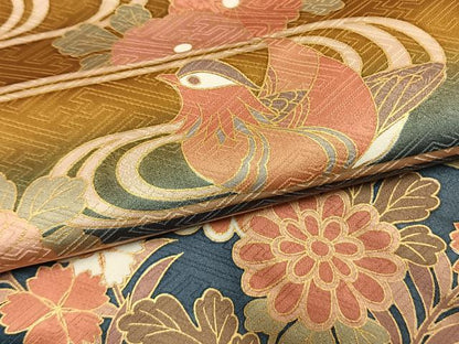 平和屋着物●訪問着　鴛鴦花蝶文　暈し染め　金彩　ロング丈　正絹　逸品　AABM8578fy