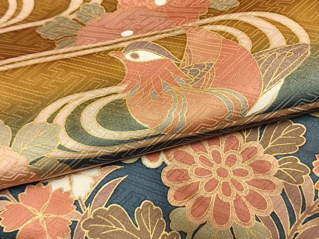平和屋着物●訪問着　鴛鴦花蝶文　暈し染め　金彩　ロング丈　正絹　逸品　AABM8578fy