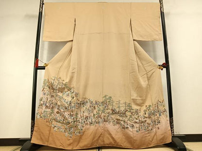 平和屋着物●中国三大刺繡　相良刺繍　総刺繍　色留袖　人物風景文　暈し染め　金糸　正絹　逸品　未使用　AABM8580fy