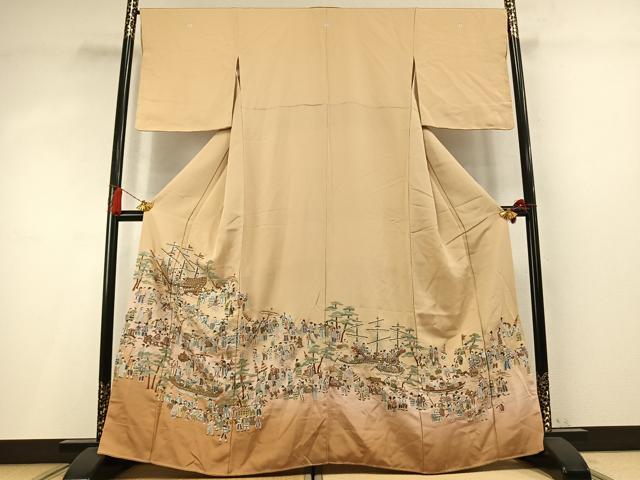 平和屋着物●中国三大刺繡　相良刺繍　総刺繍　色留袖　人物風景文　暈し染め　金糸　正絹　逸品　未使用　AABM8580fy