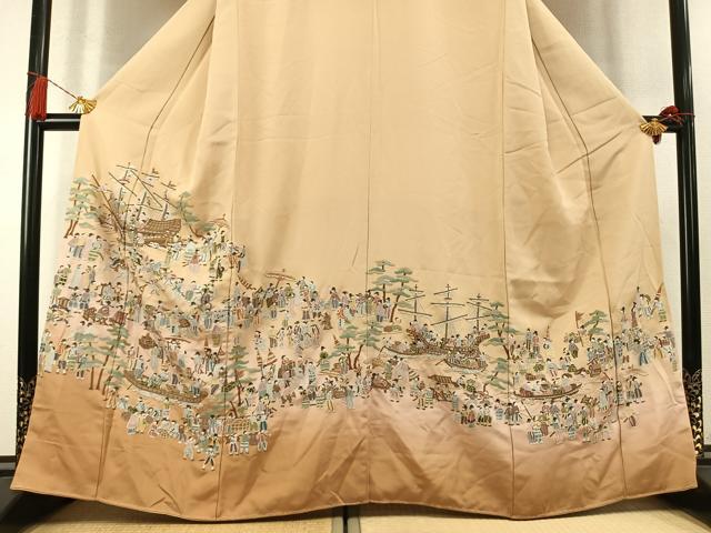 平和屋着物●中国三大刺繡　相良刺繍　総刺繍　色留袖　人物風景文　暈し染め　金糸　正絹　逸品　未使用　AABM8580fy