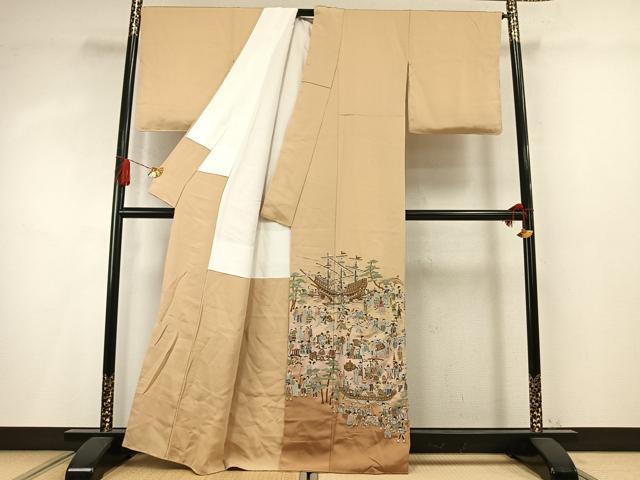 平和屋着物●中国三大刺繡　相良刺繍　総刺繍　色留袖　人物風景文　暈し染め　金糸　正絹　逸品　未使用　AABM8580fy