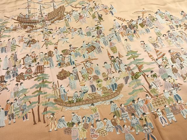 平和屋着物●中国三大刺繡　相良刺繍　総刺繍　色留袖　人物風景文　暈し染め　金糸　正絹　逸品　未使用　AABM8580fy
