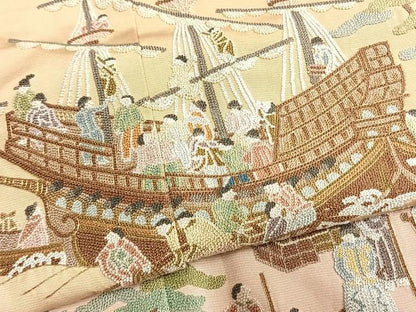 平和屋着物●中国三大刺繡　相良刺繍　総刺繍　色留袖　人物風景文　暈し染め　金糸　正絹　逸品　未使用　AABM8580fy