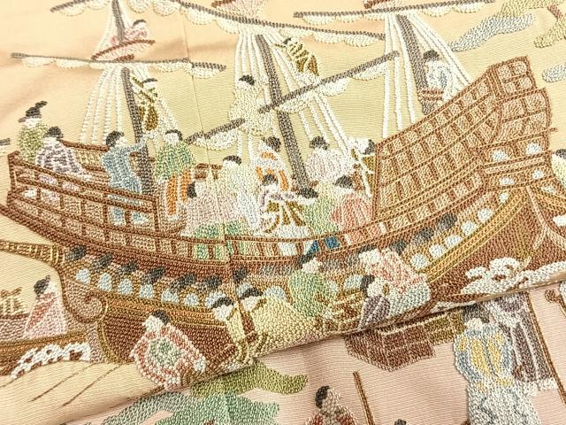 平和屋着物●中国三大刺繡　相良刺繍　総刺繍　色留袖　人物風景文　暈し染め　金糸　正絹　逸品　未使用　AABM8580fy
