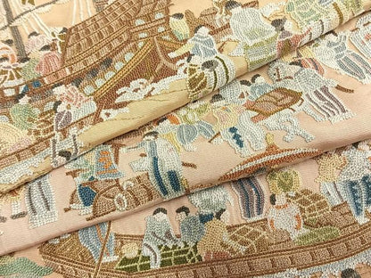 平和屋着物●中国三大刺繡　相良刺繍　総刺繍　色留袖　人物風景文　暈し染め　金糸　正絹　逸品　未使用　AABM8580fy