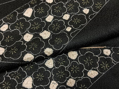 平和屋着物●上質な小紋　絞り　切嵌花文　黒地　正絹　逸品　AABM8582fy