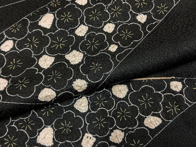 平和屋着物●上質な小紋　絞り　切嵌花文　黒地　正絹　逸品　AABM8582fy