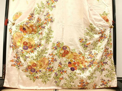 平和屋着物●豪華振袖　駒刺繍　花鼓文　金糸　金彩　正絹　逸品　AABM8587fy