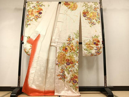 平和屋着物●豪華振袖　駒刺繍　花鼓文　金糸　金彩　正絹　逸品　AABM8587fy