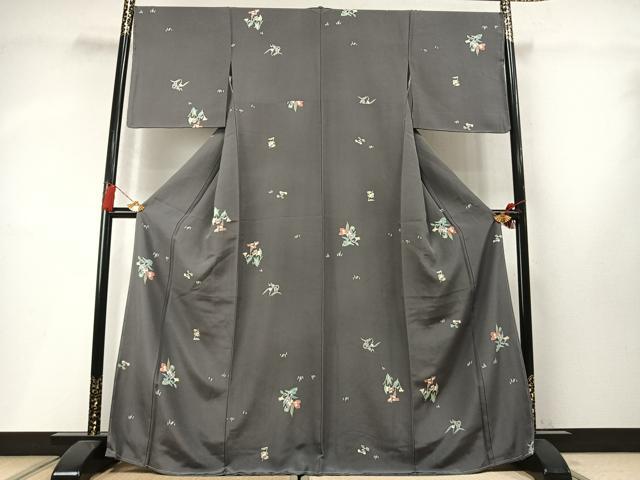 平和屋着物●上質な小紋　草花文　金彩　正絹　逸品　未使用　AABM8588fy