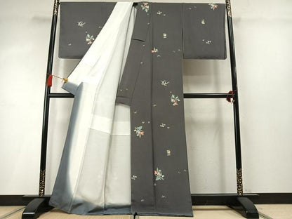 平和屋着物●上質な小紋　草花文　金彩　正絹　逸品　未使用　AABM8588fy