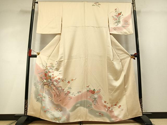平和屋着物●訪問着　道長片輪車花文　暈し染め　金彩　正絹　逸品　AABM8590fy