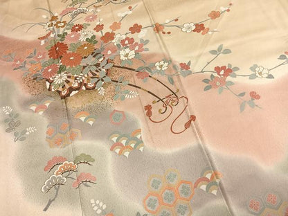 平和屋着物●訪問着　道長片輪車花文　暈し染め　金彩　正絹　逸品　AABM8590fy