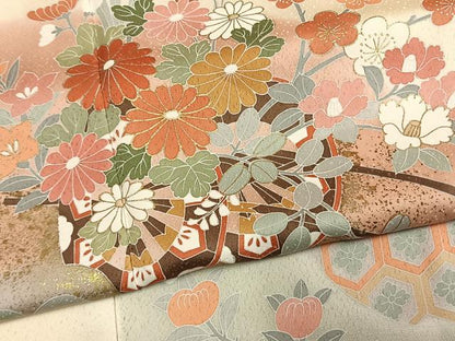 平和屋着物●訪問着　道長片輪車花文　暈し染め　金彩　正絹　逸品　AABM8590fy