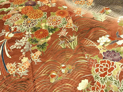 平和屋着物●豪華振袖　駒刺繍　花鳥文　暈し染め　金彩　正絹　逸品　AABM8591fy
