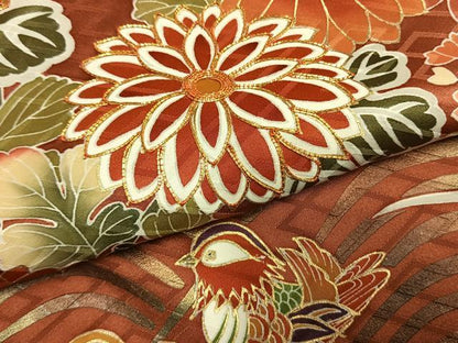平和屋着物●豪華振袖　駒刺繍　花鳥文　暈し染め　金彩　正絹　逸品　AABM8591fy
