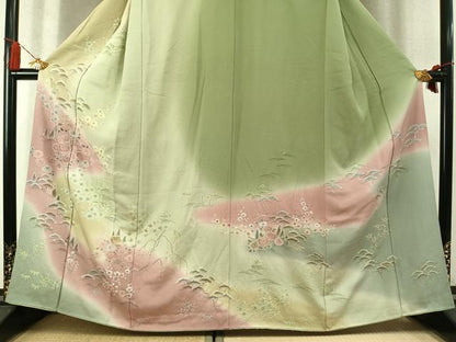 平和屋着物●訪問着　絞り　松竹梅　風景花文　暈し染め　正絹　逸品　AABM8596fy