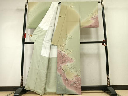 平和屋着物●訪問着　絞り　松竹梅　風景花文　暈し染め　正絹　逸品　AABM8596fy