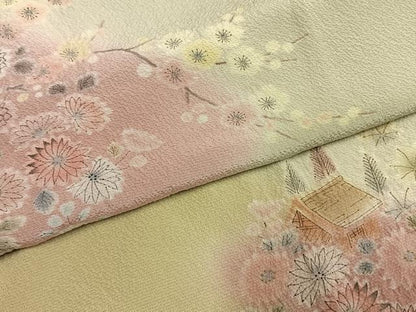 平和屋着物●訪問着　絞り　松竹梅　風景花文　暈し染め　正絹　逸品　AABM8596fy