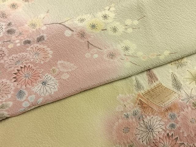 平和屋着物●訪問着　絞り　松竹梅　風景花文　暈し染め　正絹　逸品　AABM8596fy