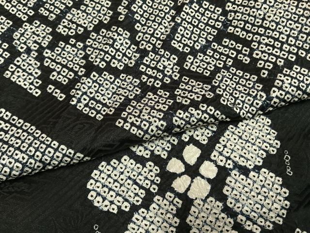 平和屋着物●訪問着　総絞り　舞花文　黒地　ロング丈　正絹　逸品　未使用　AABM8602fy
