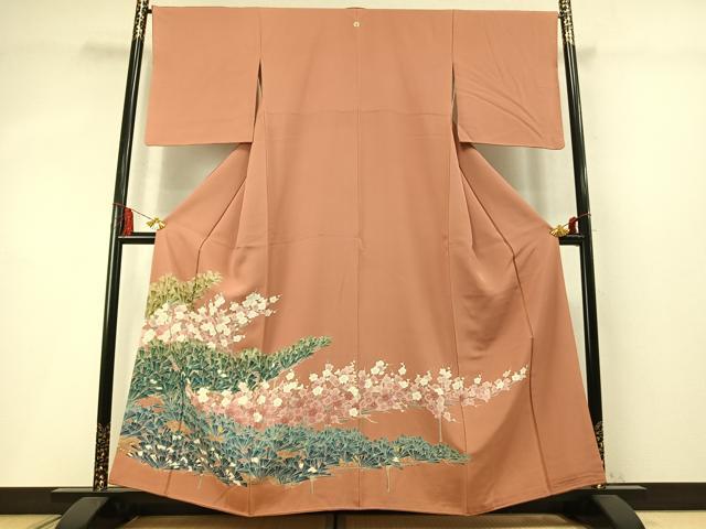 平和屋着物●十日町　加賀草木友禅の第一人者　田村哲彦　色留袖　枝梅松文　正絹　逸品　AABM8605fy