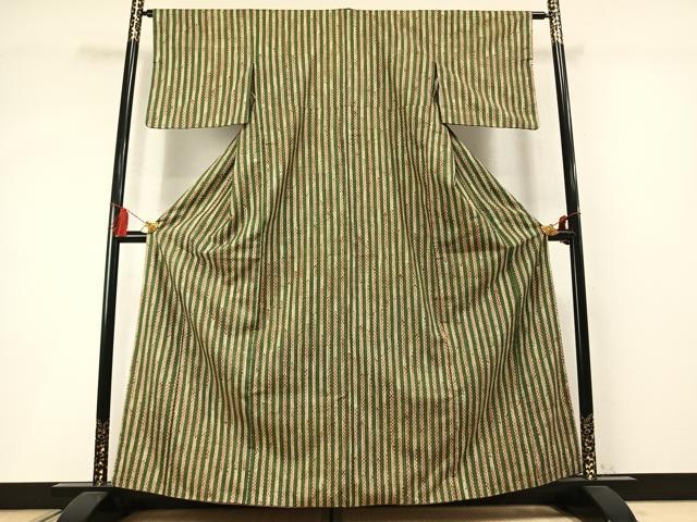 平和屋着物●工芸小紋　紬地　縞　正絹　逸品　AABM8606fy