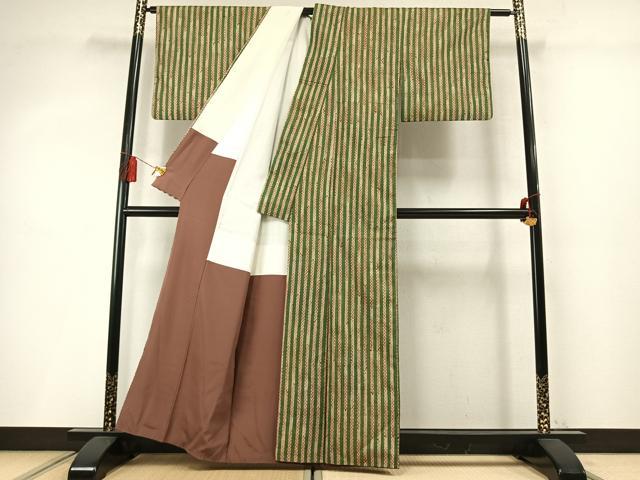 平和屋着物●工芸小紋　紬地　縞　正絹　逸品　AABM8606fy