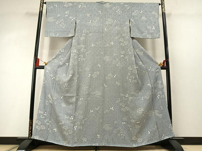 平和屋着物●上質な小紋　総絞り　切嵌花文　正絹　逸品　AABM8611fy