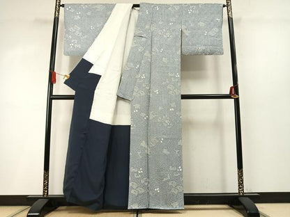 平和屋着物●上質な小紋　総絞り　切嵌花文　正絹　逸品　AABM8611fy