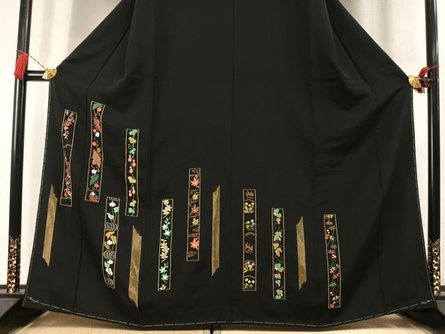 平和屋着物●訪問着　作家物　総刺繍　色紙花文　黒地　金糸　正絹　逸品　未使用　AABM8614fy