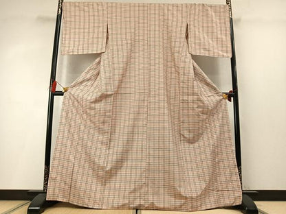 平和屋着物●上質な紬　花織　格子　正絹　逸品　AABM8616fy
