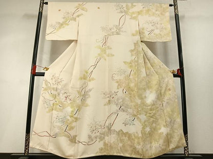 平和屋着物●日本工芸会正会員　染色作家　木原明　訪問着　草花文　金糸　金彩　正絹　逸品　AABM8618fy