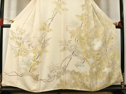 平和屋着物●日本工芸会正会員　染色作家　木原明　訪問着　草花文　金糸　金彩　正絹　逸品　AABM8618fy