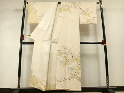 平和屋着物●日本工芸会正会員　染色作家　木原明　訪問着　草花文　金糸　金彩　正絹　逸品　AABM8618fy