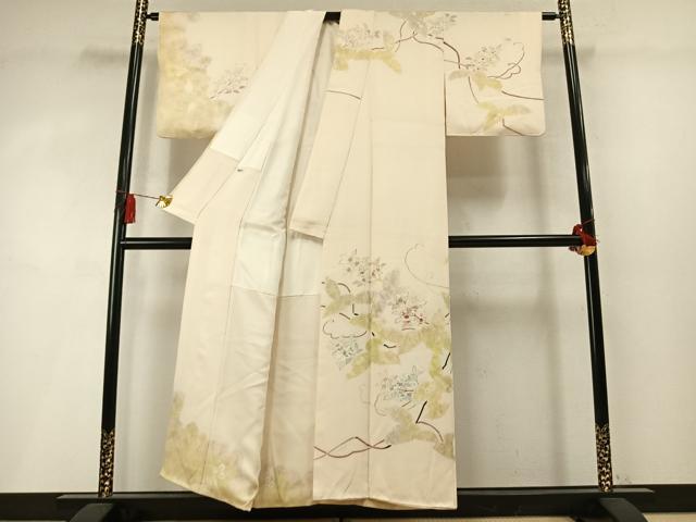 平和屋着物●日本工芸会正会員　染色作家　木原明　訪問着　草花文　金糸　金彩　正絹　逸品　AABM8618fy