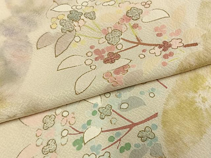 平和屋着物●日本工芸会正会員　染色作家　木原明　訪問着　草花文　金糸　金彩　正絹　逸品　AABM8618fy