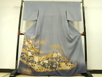 平和屋着物●皇室デザイナー　中村乃武夫　色留袖　刺繍　草花文　暈し染め　金糸　金彩　正絹　逸品　AABM8621fy