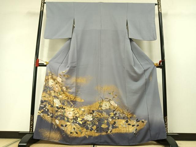 平和屋着物●皇室デザイナー　中村乃武夫　色留袖　刺繍　草花文　暈し染め　金糸　金彩　正絹　逸品　AABM8621fy