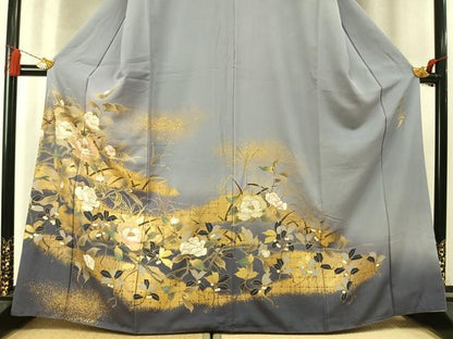 平和屋着物●皇室デザイナー　中村乃武夫　色留袖　刺繍　草花文　暈し染め　金糸　金彩　正絹　逸品　AABM8621fy