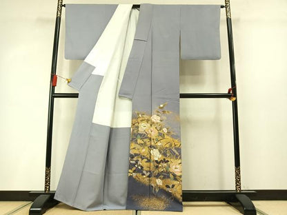 平和屋着物●皇室デザイナー　中村乃武夫　色留袖　刺繍　草花文　暈し染め　金糸　金彩　正絹　逸品　AABM8621fy