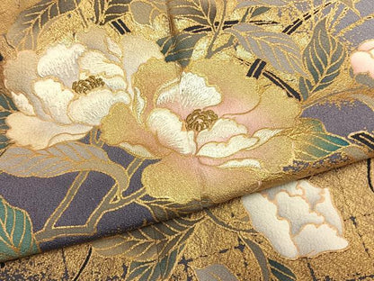 平和屋着物●皇室デザイナー　中村乃武夫　色留袖　刺繍　草花文　暈し染め　金糸　金彩　正絹　逸品　AABM8621fy