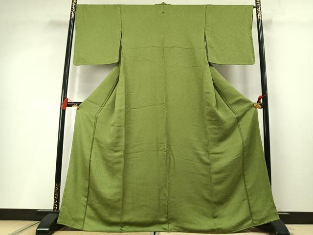 平和屋着物●上質な色無地　草葉地紋　青丹色　鈴乃屋扱い　正絹　逸品　未使用　AABM8623fy
