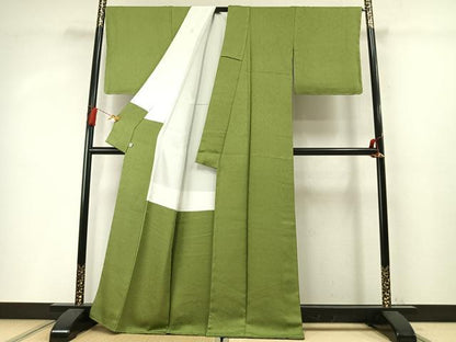 平和屋着物●上質な色無地　草葉地紋　青丹色　鈴乃屋扱い　正絹　逸品　未使用　AABM8623fy
