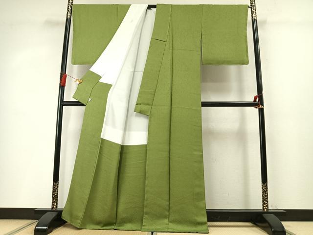 平和屋着物●上質な色無地　草葉地紋　青丹色　鈴乃屋扱い　正絹　逸品　未使用　AABM8623fy